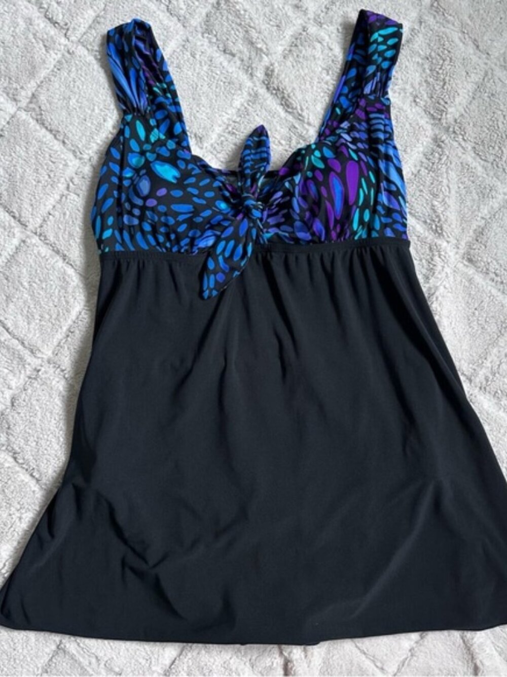 St John's Bay | Black and Blue Multi Dot "Secretly Slender" Swim Dress | Size 16